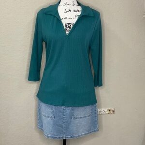 371 - W5 Blue Polo Fitted 3/4 Sleeve Blouse